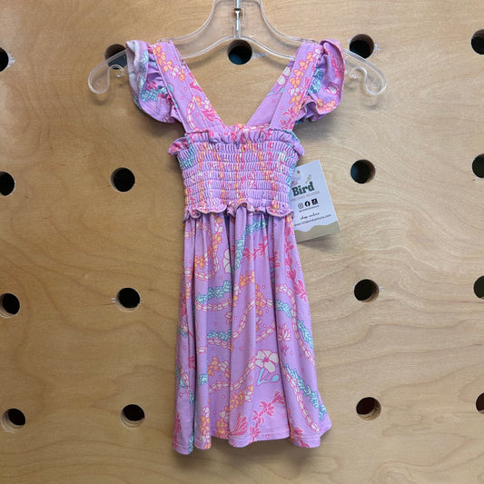 Purple Smocked Floral Tank Dress