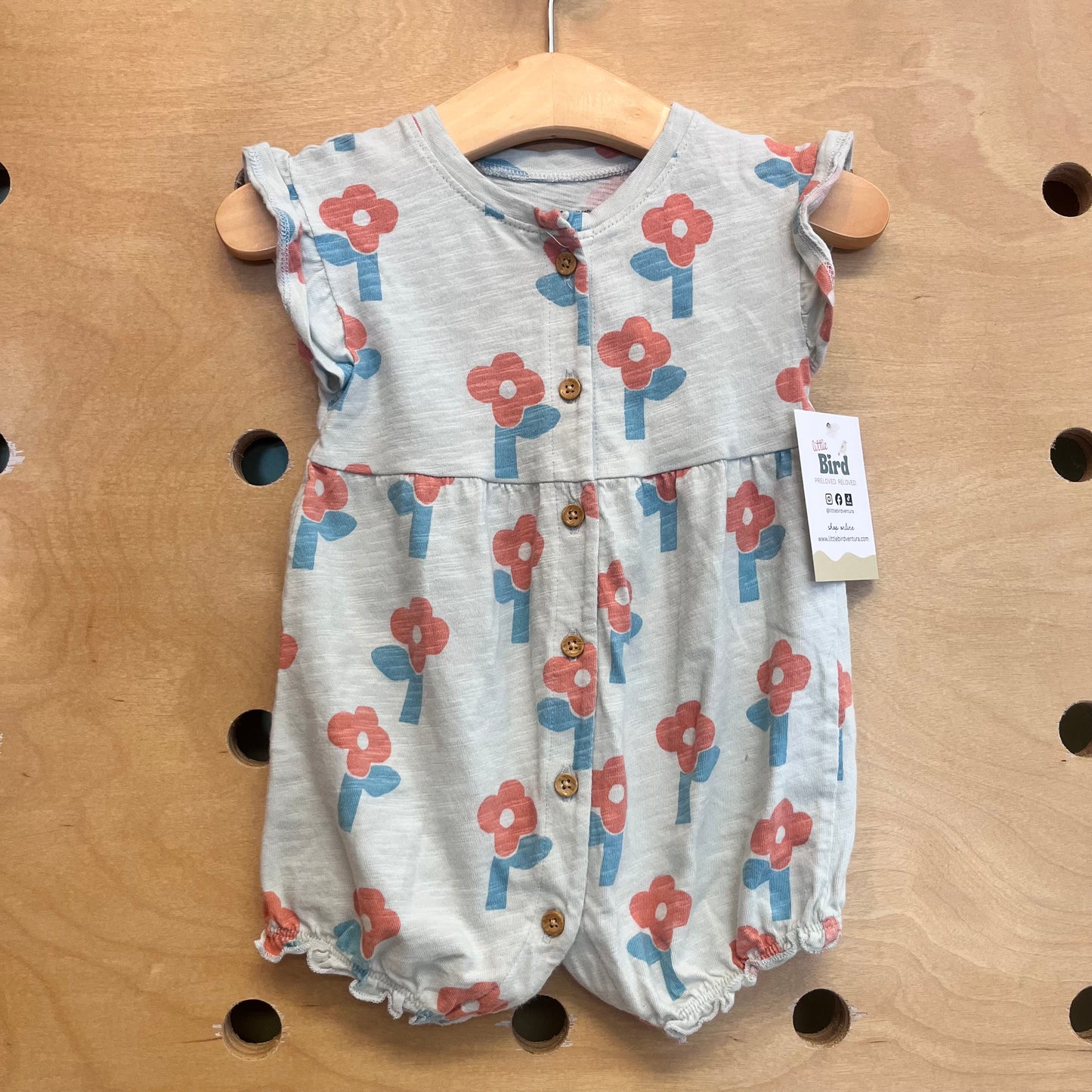 Organic Mint Floral Button Romper