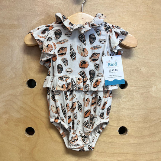 Bamboo White/Peach Seashells Romper