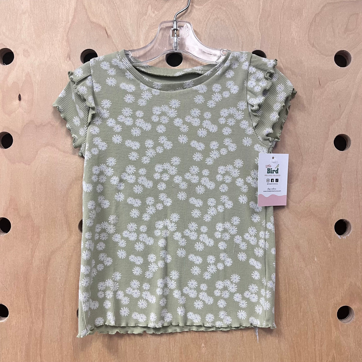 Green Floral Organic Ribbed Top