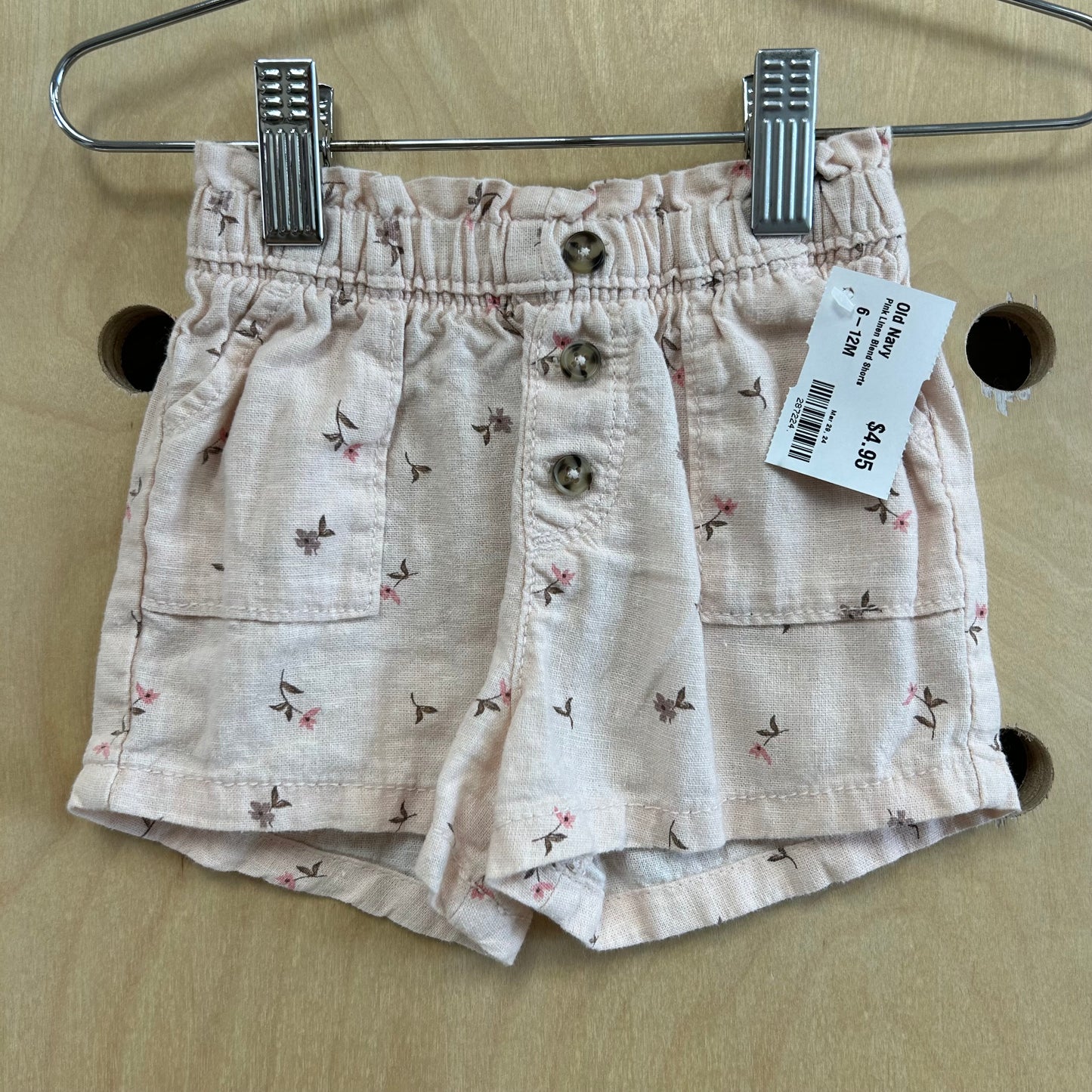 Pink Linen Blend Shorts