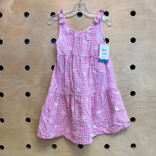 Pink/White Gingham Daisy Dress
