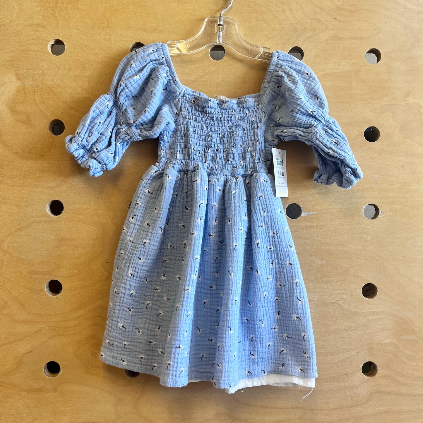 Blue Gauze Smocked Floral Dress