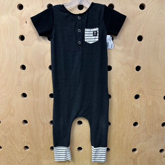 Grey Striped Snap Romper