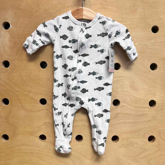 Organic Ribbed Fish 2Way Zip Footies