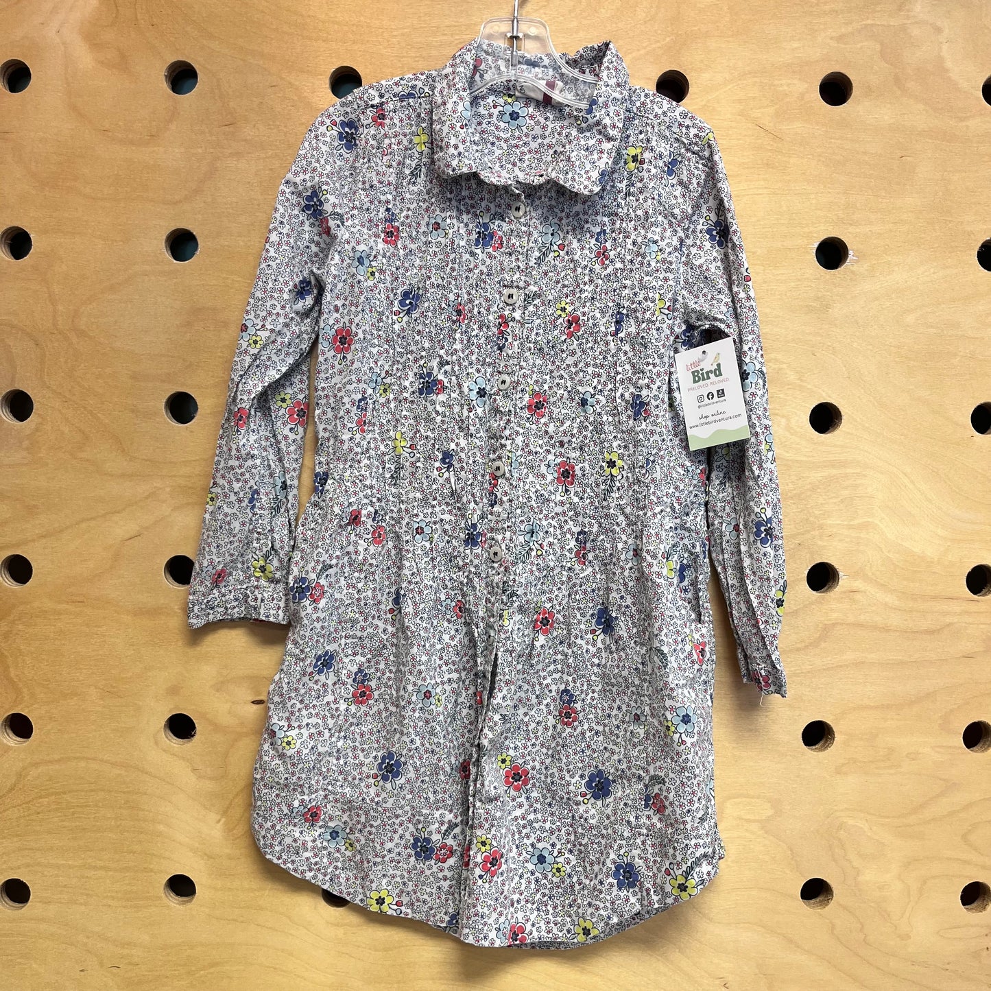 White/Colorful Floral Button Up Dress