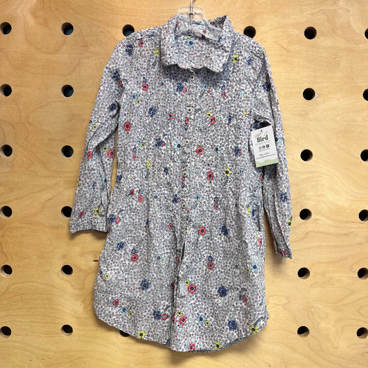 White/Colorful Floral Button Up Dress