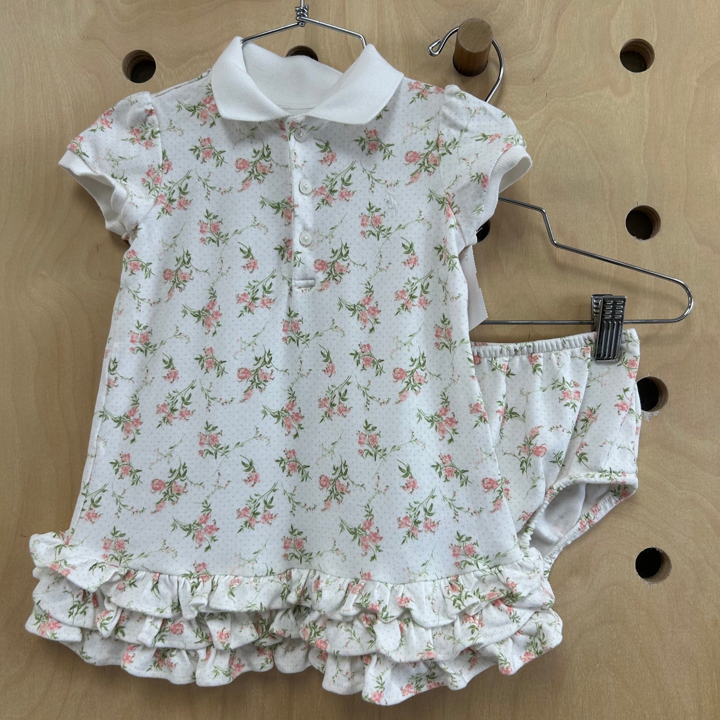 Cream+Pink Floral Dress w/Bloomers