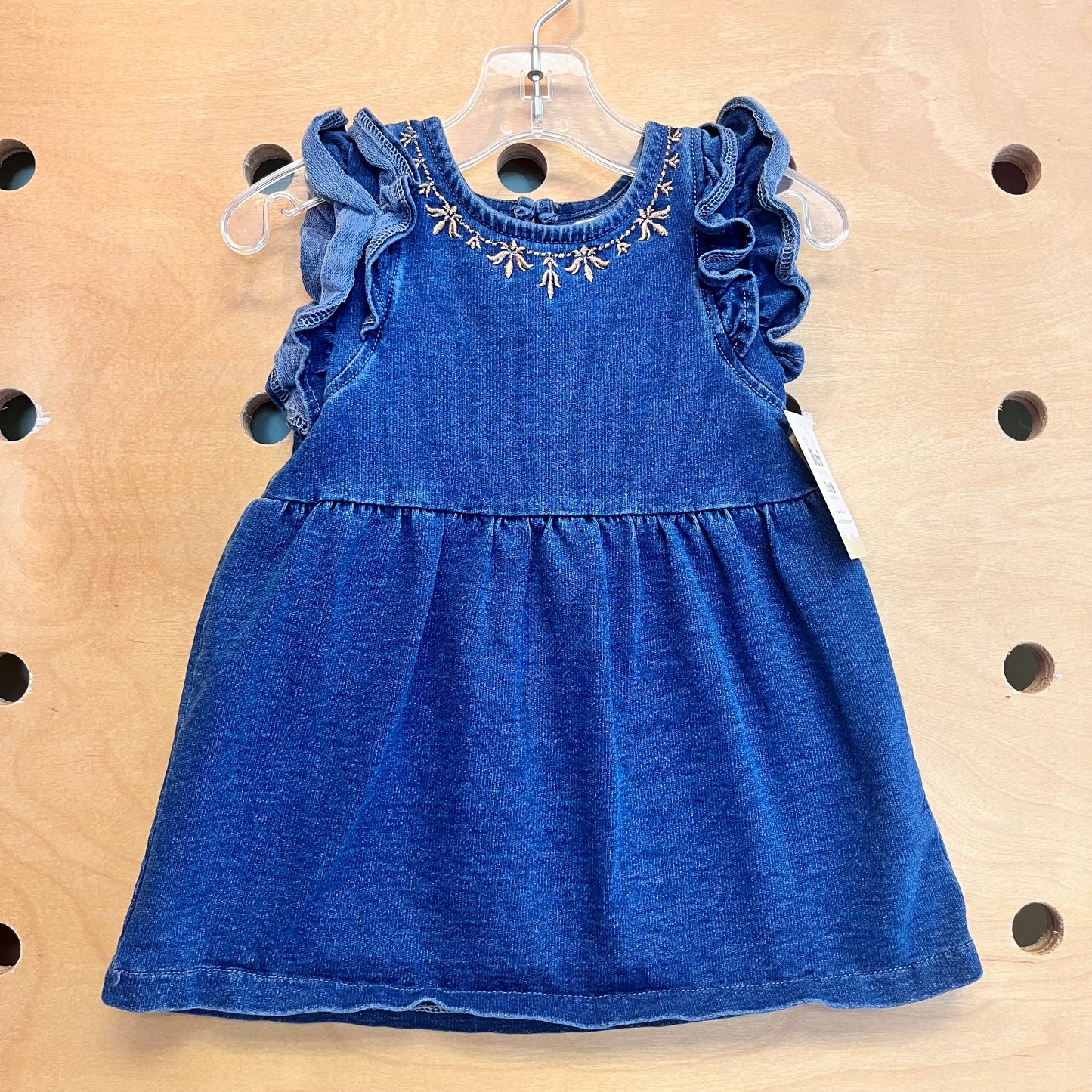 Soft Denim Embroidered Ruffle Dress