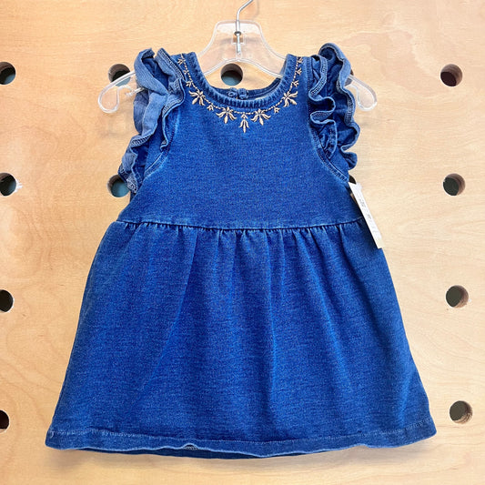 Soft Denim Embroidered Ruffle Dress