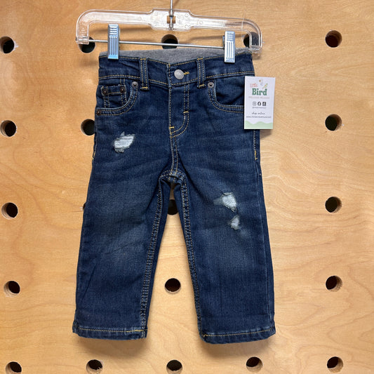 Distressed Pull On Denim Pants