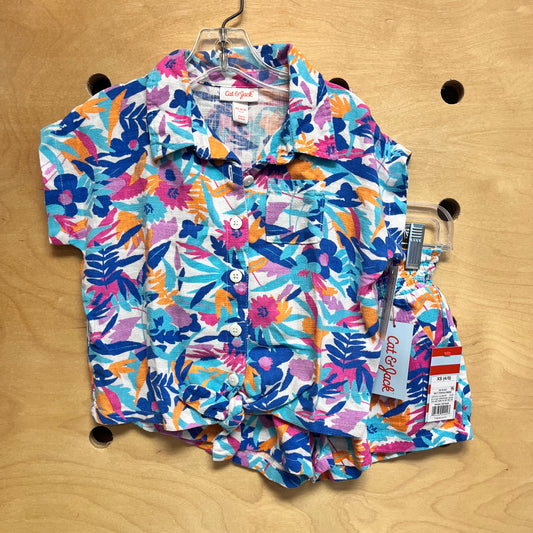 Blue/Pink Floral Button Up Outfit NEW!!