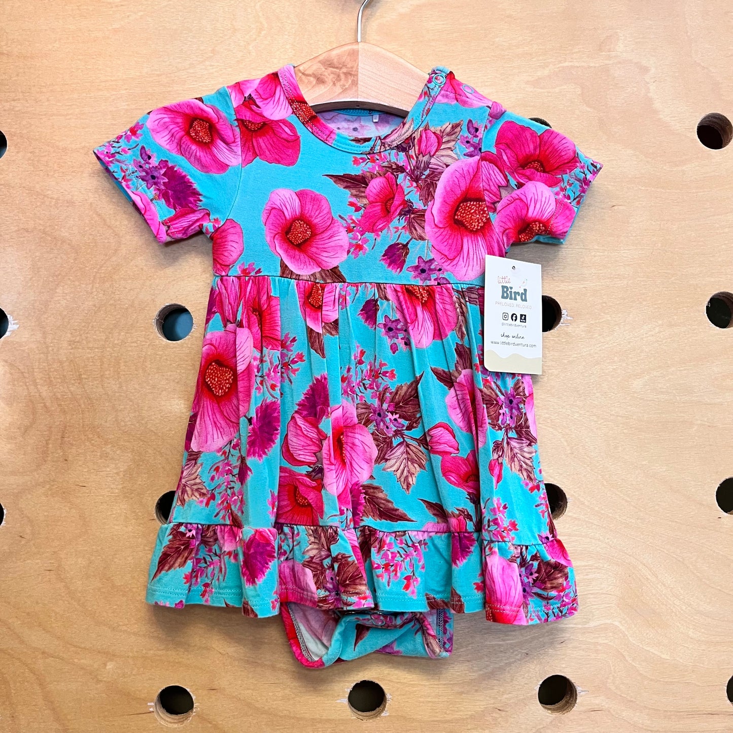 Teal & Pink Hibiscus Bamboo Romper