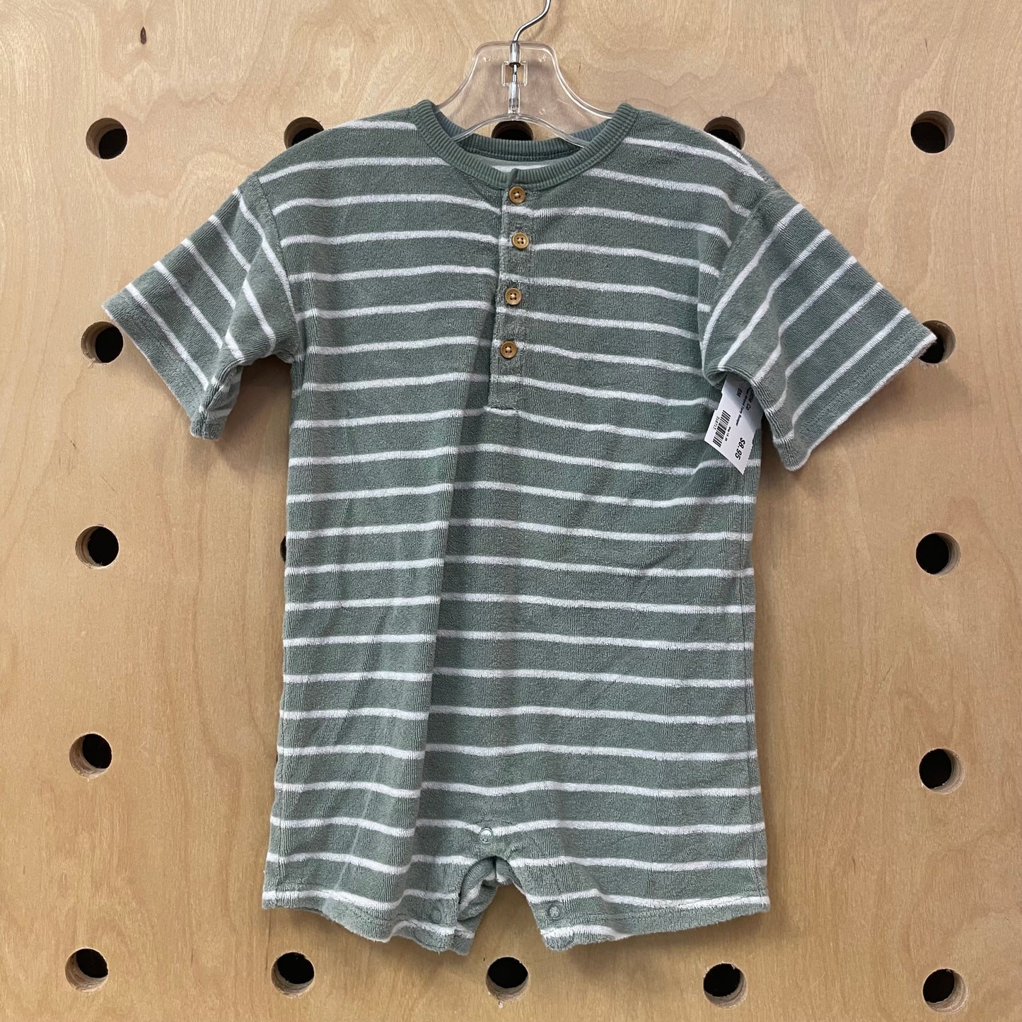 Green Striped Terry Romper