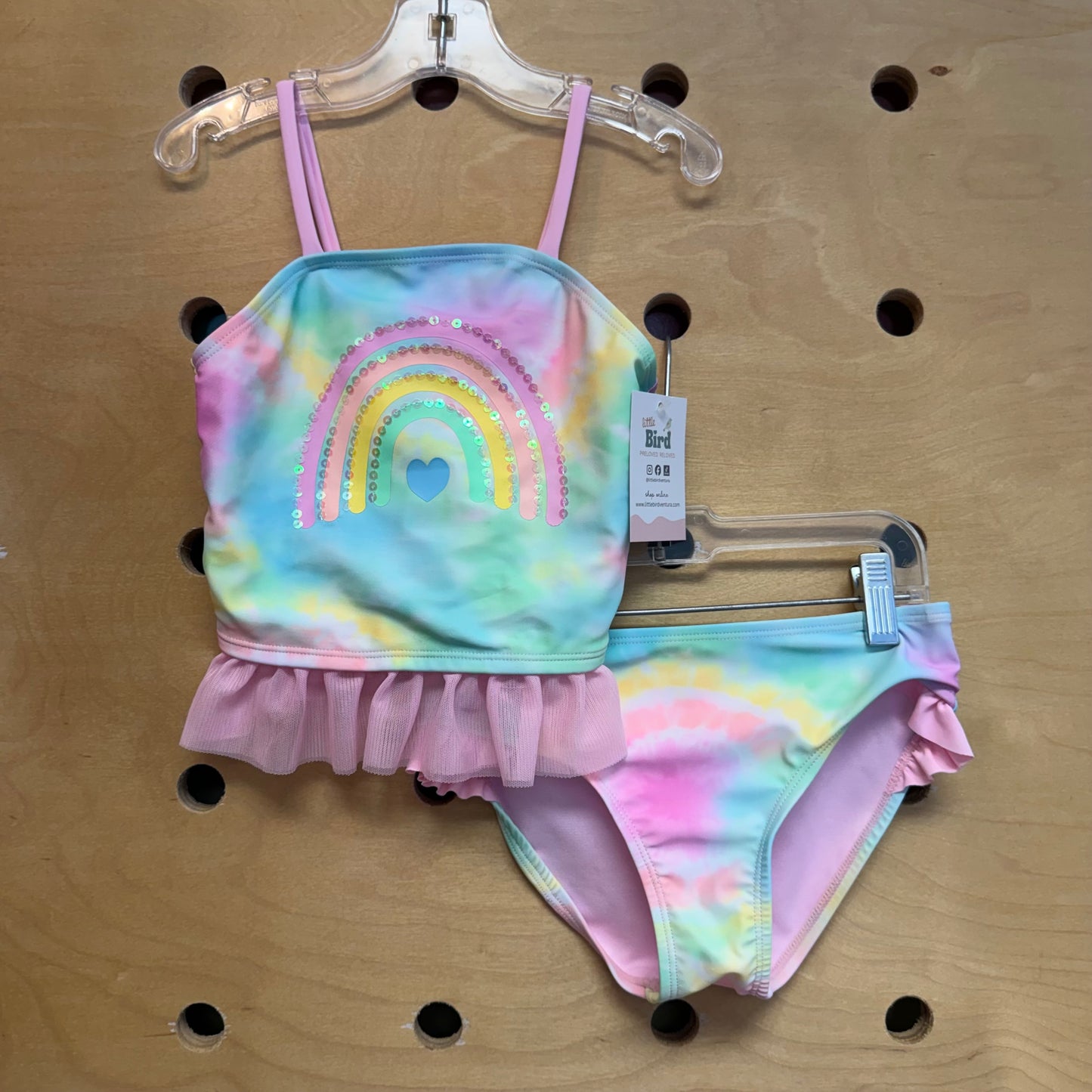 2pc Tie Dye Rainbow Sequin Swimsuit