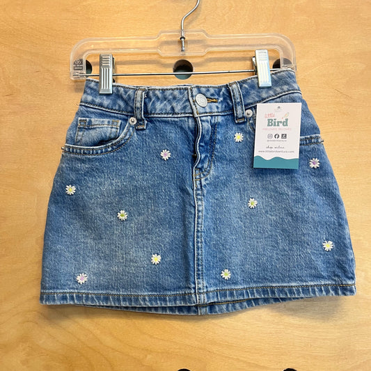 Embroidered Daisy Denim Skirt