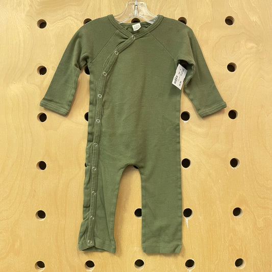 Green Ribbed Organic Snap Romper