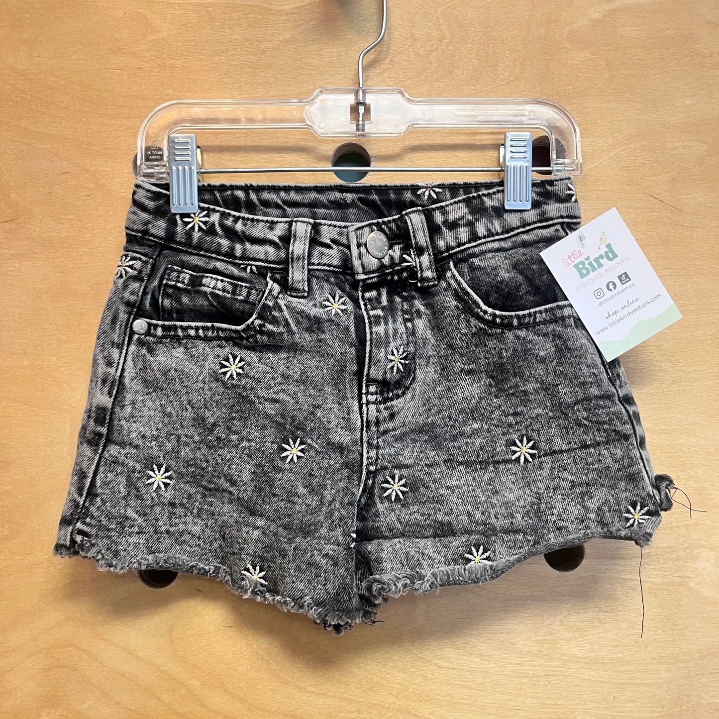 Black Embroidered Flower Denim Shorts