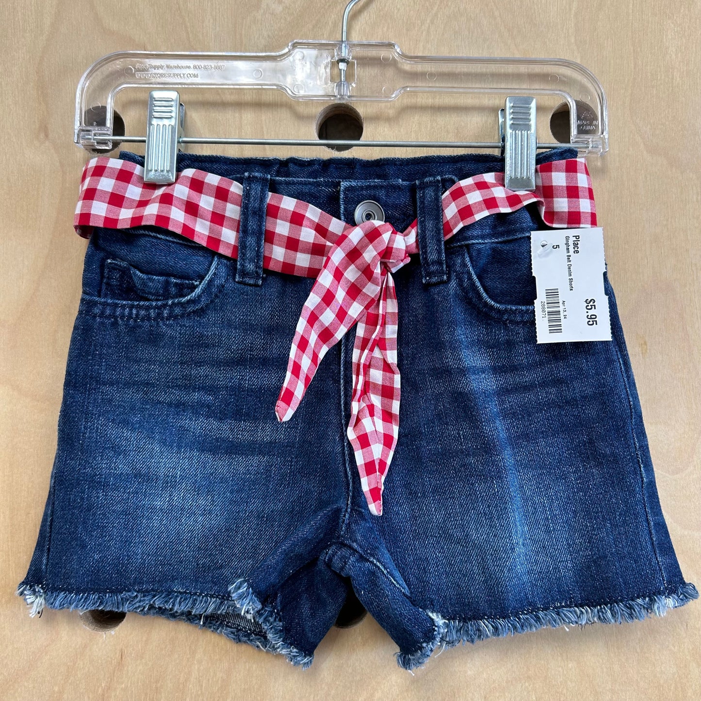 Gingham Belt Denim Shorts