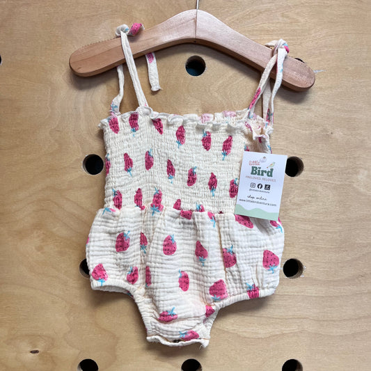 Cream Strawberry Smocked Romper