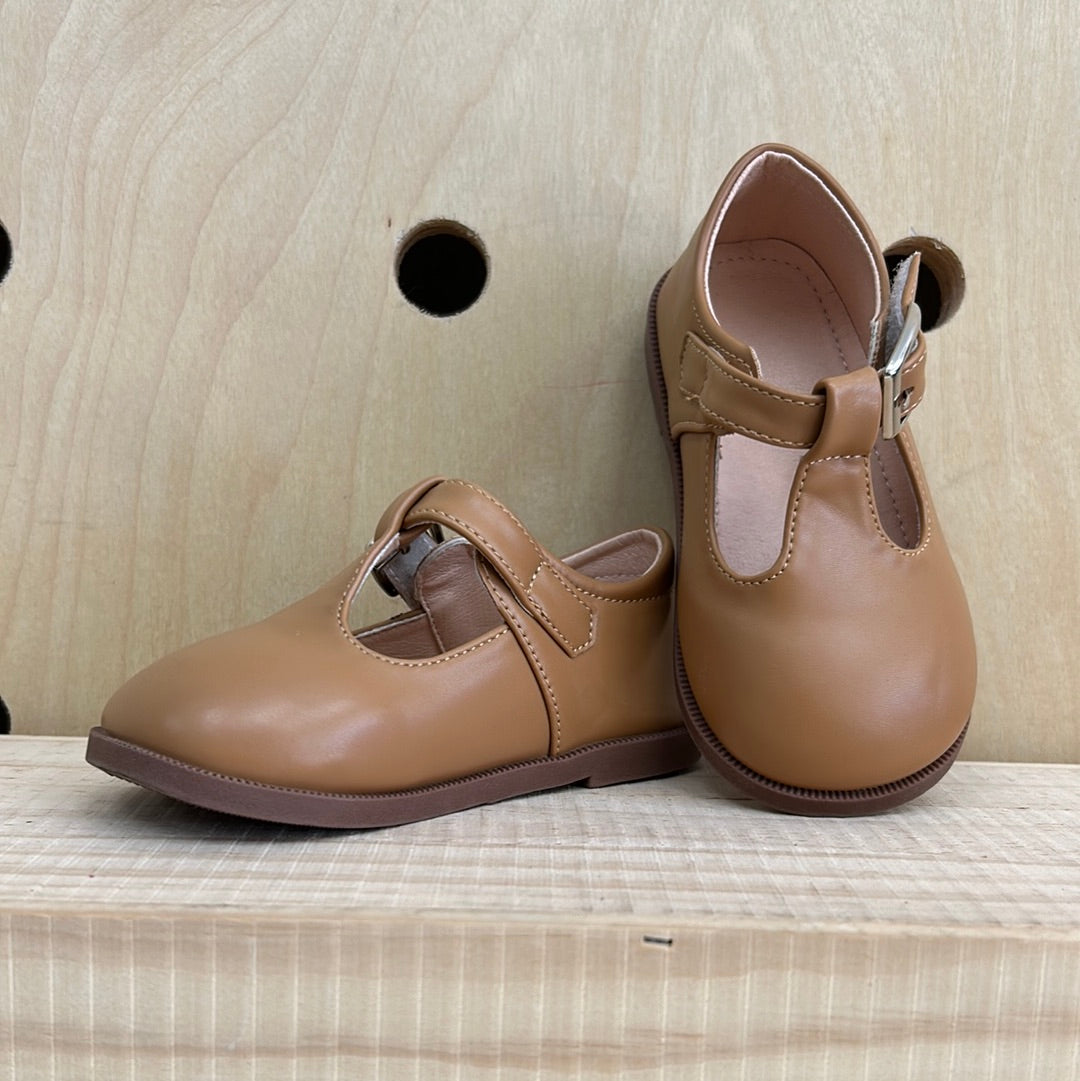 Camel T-Strap Shoes