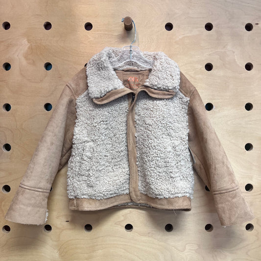 Brown Faux Suede Sherpa Bomber Jacket
