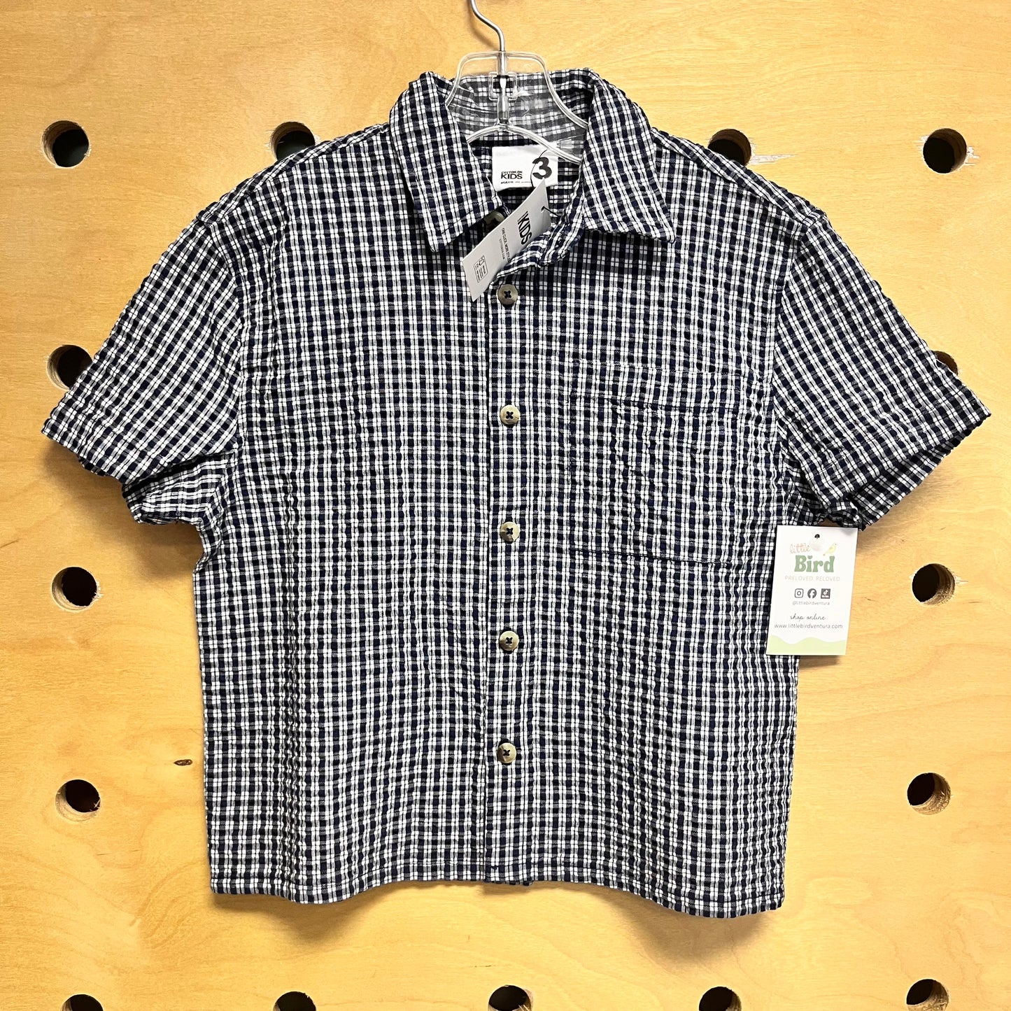 Blue/White Plaid Textured Button Up