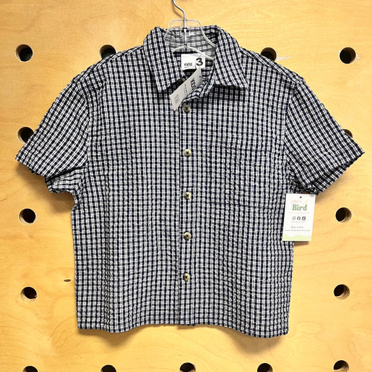Blue/White Plaid Textured Button Up