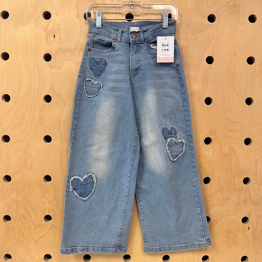 Wide Leg Heart Patch Denim