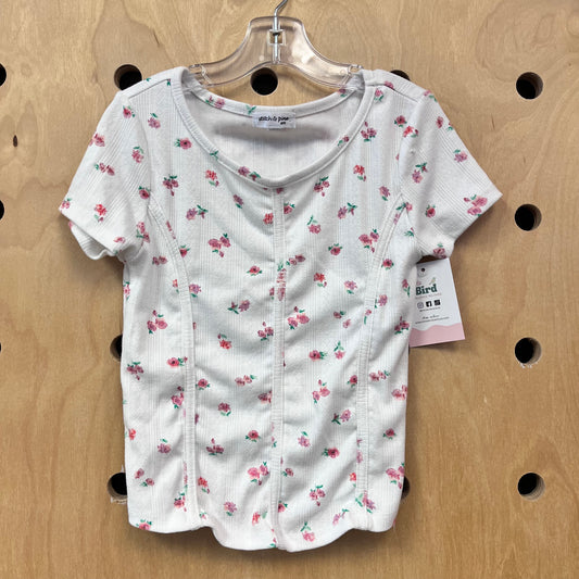 White Floral Pointelle Button Shirt