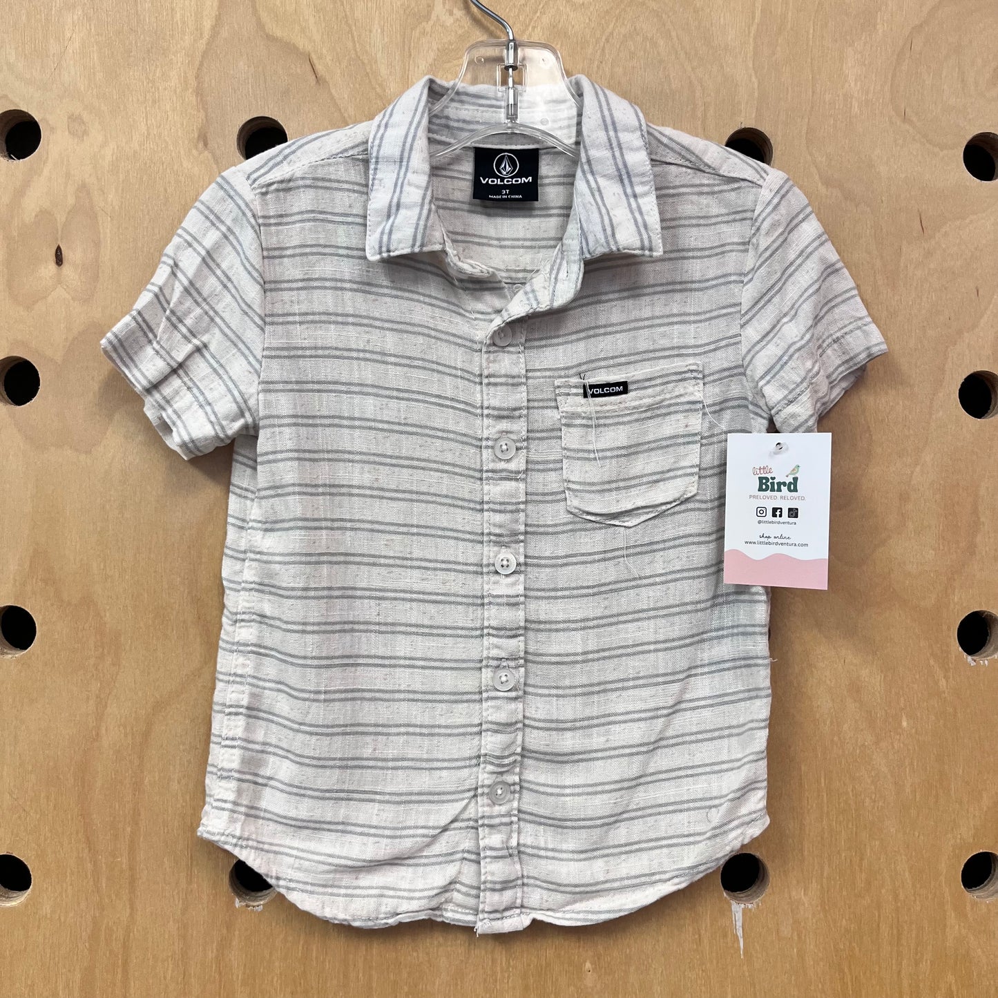 Cream + Blue Linen Blend Button Up