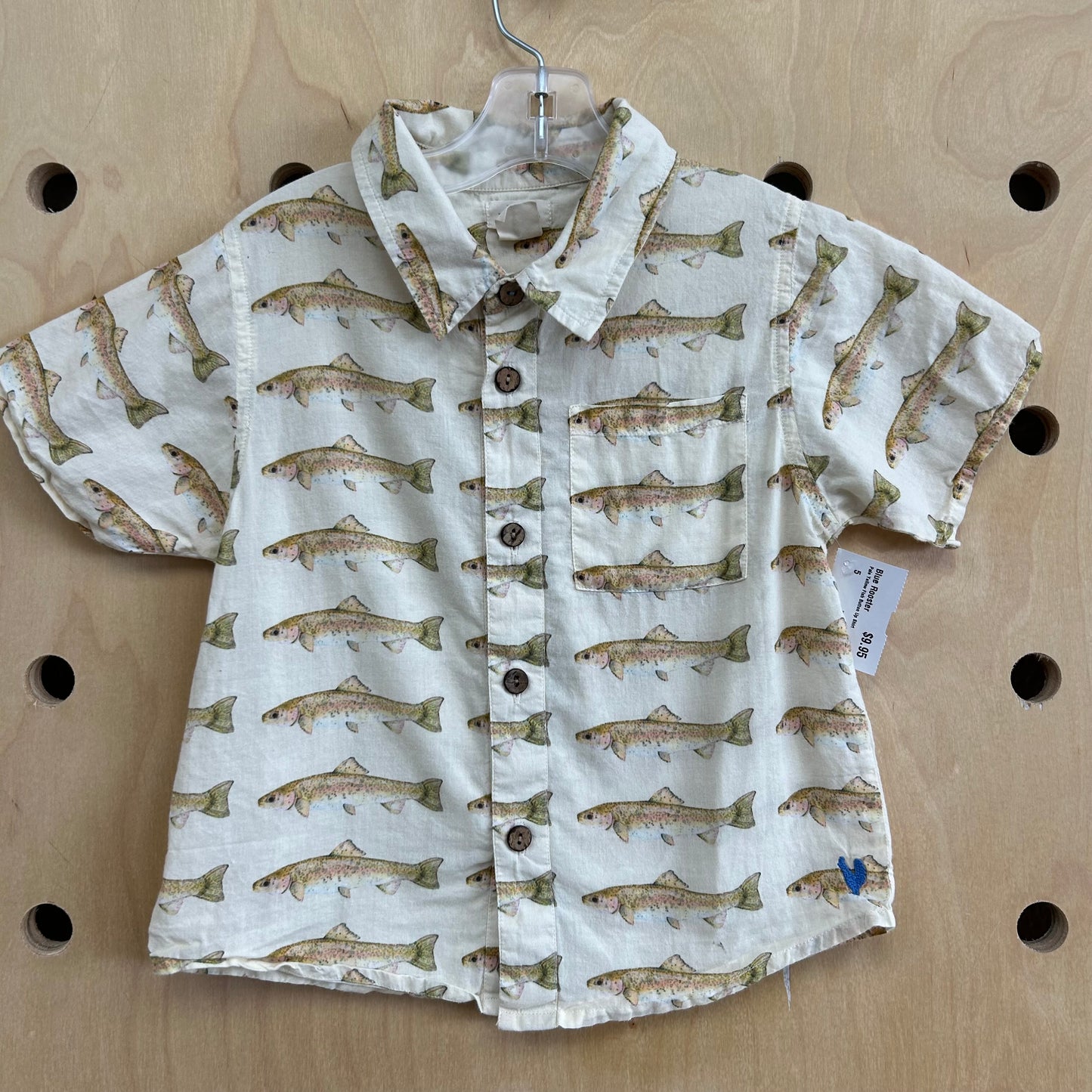 Pale Yellow Fish Button Up Shirt