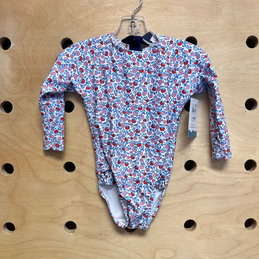 Blue/red Floral Back Bow Swimsuit