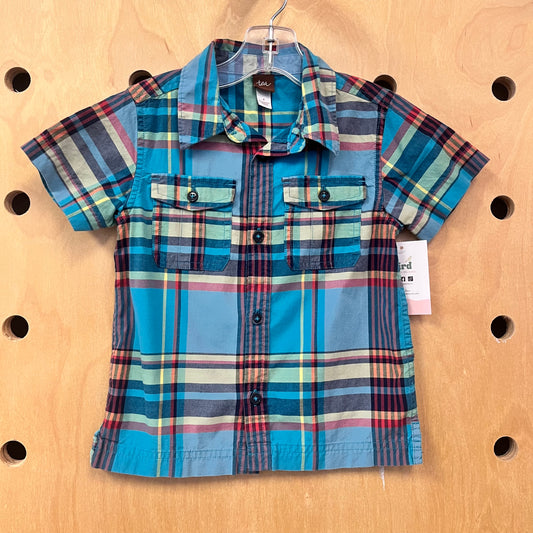Turquoise Plaid Button Up