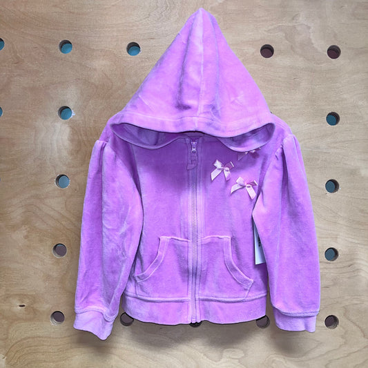 Lavender Velour Bow Hooded Zip Up