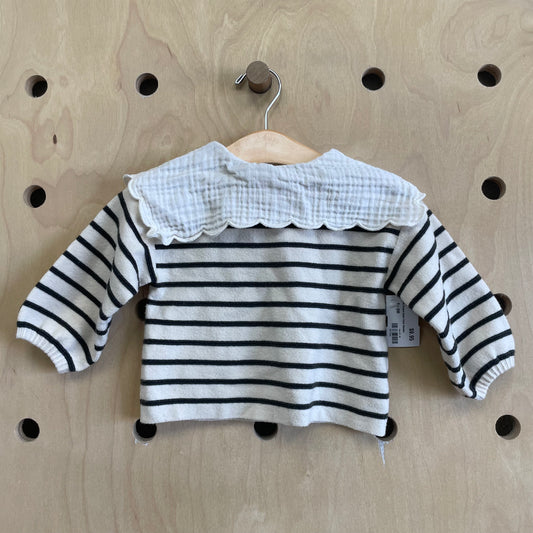 Cream Striped Gauze Collar Sweater