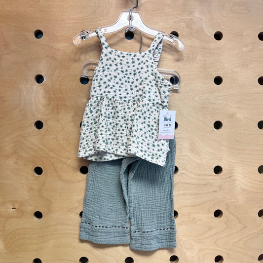Teal & Cream Floral  Gauze Outfit