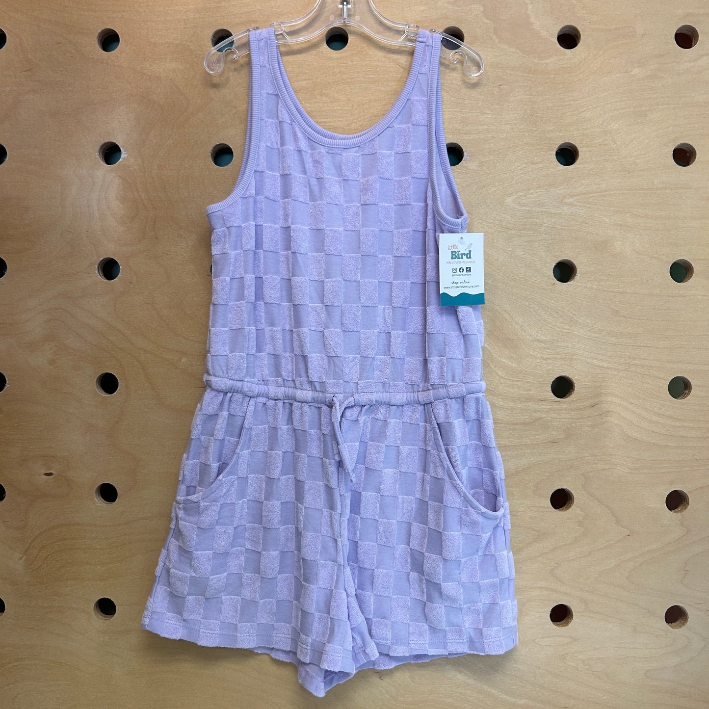 Purple Checkered Terry Romper