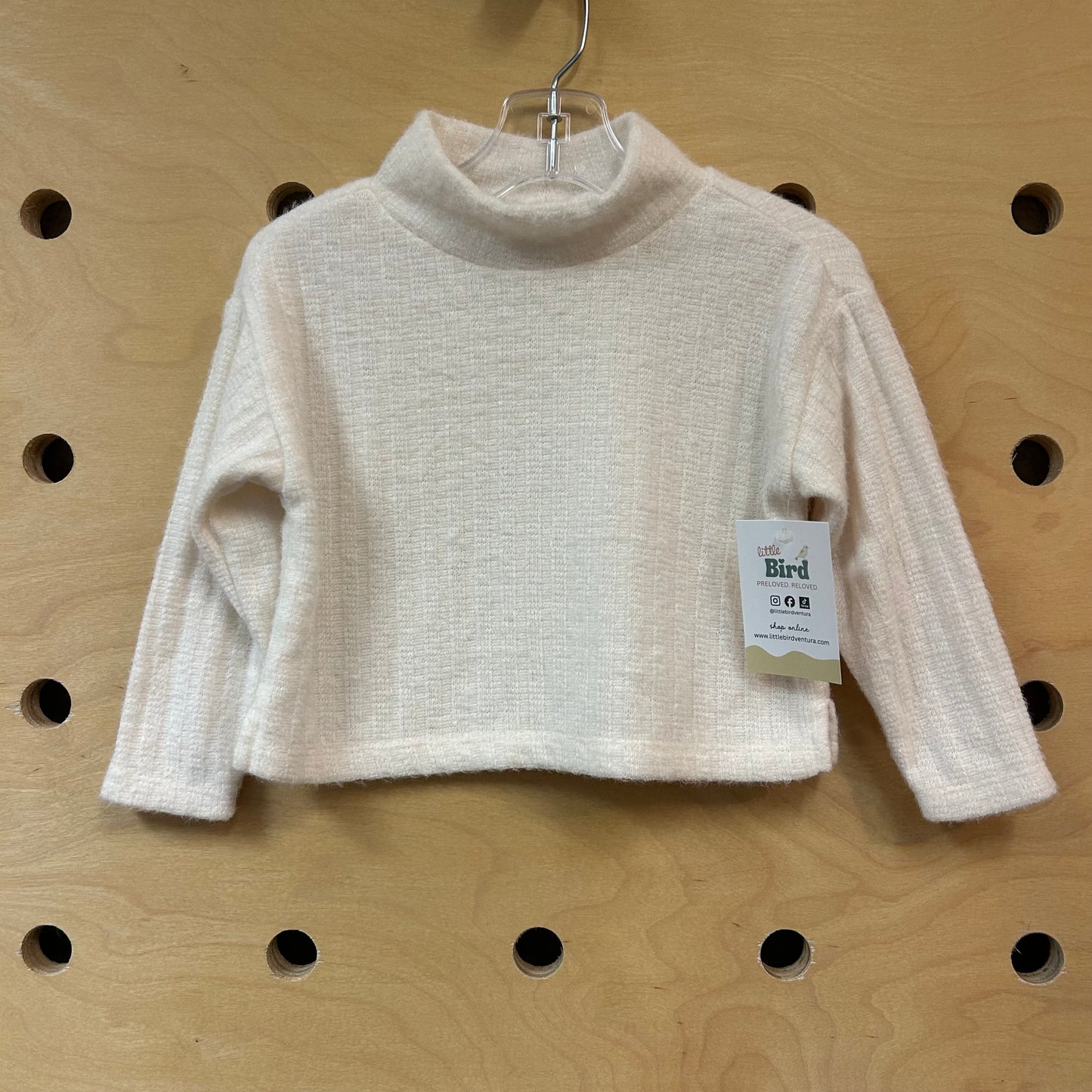 White Fuzzy LS Turtleneck Sweater