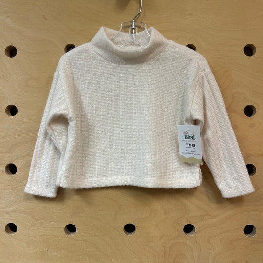 White Fuzzy LS Turtleneck Sweater