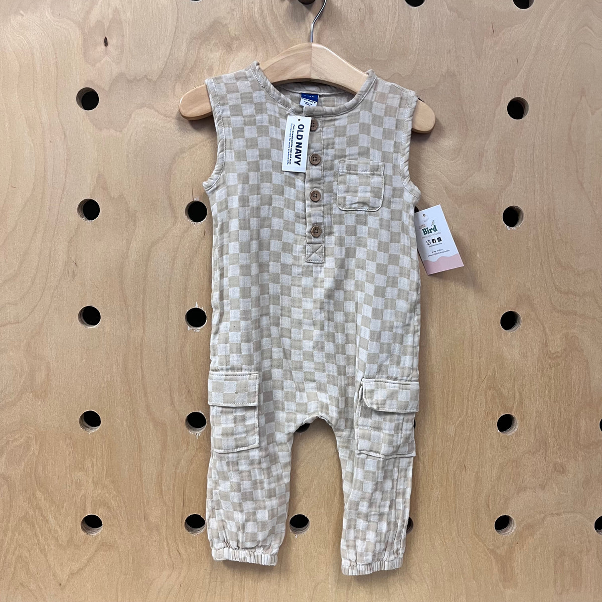 Tan Checkered Gauze Romper NEW!