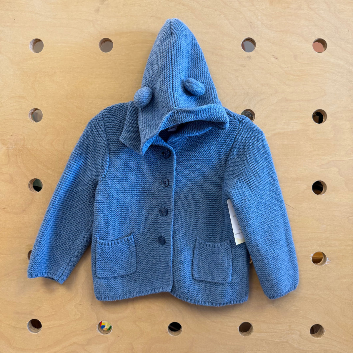 Blue Knit Hooded Button Sweater