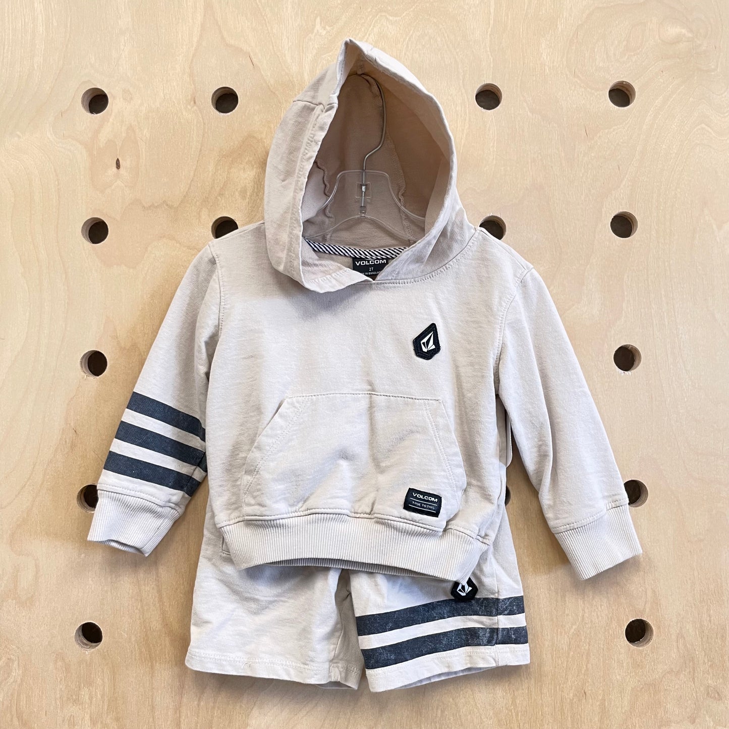 Beige & Black Hoodie & Shorts