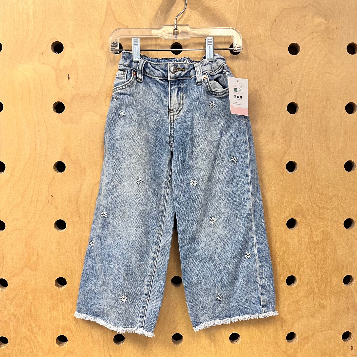 Light Wash Wide Leg Flower Denim