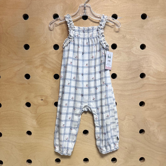 White/Blue Pointelle Cherries Romper