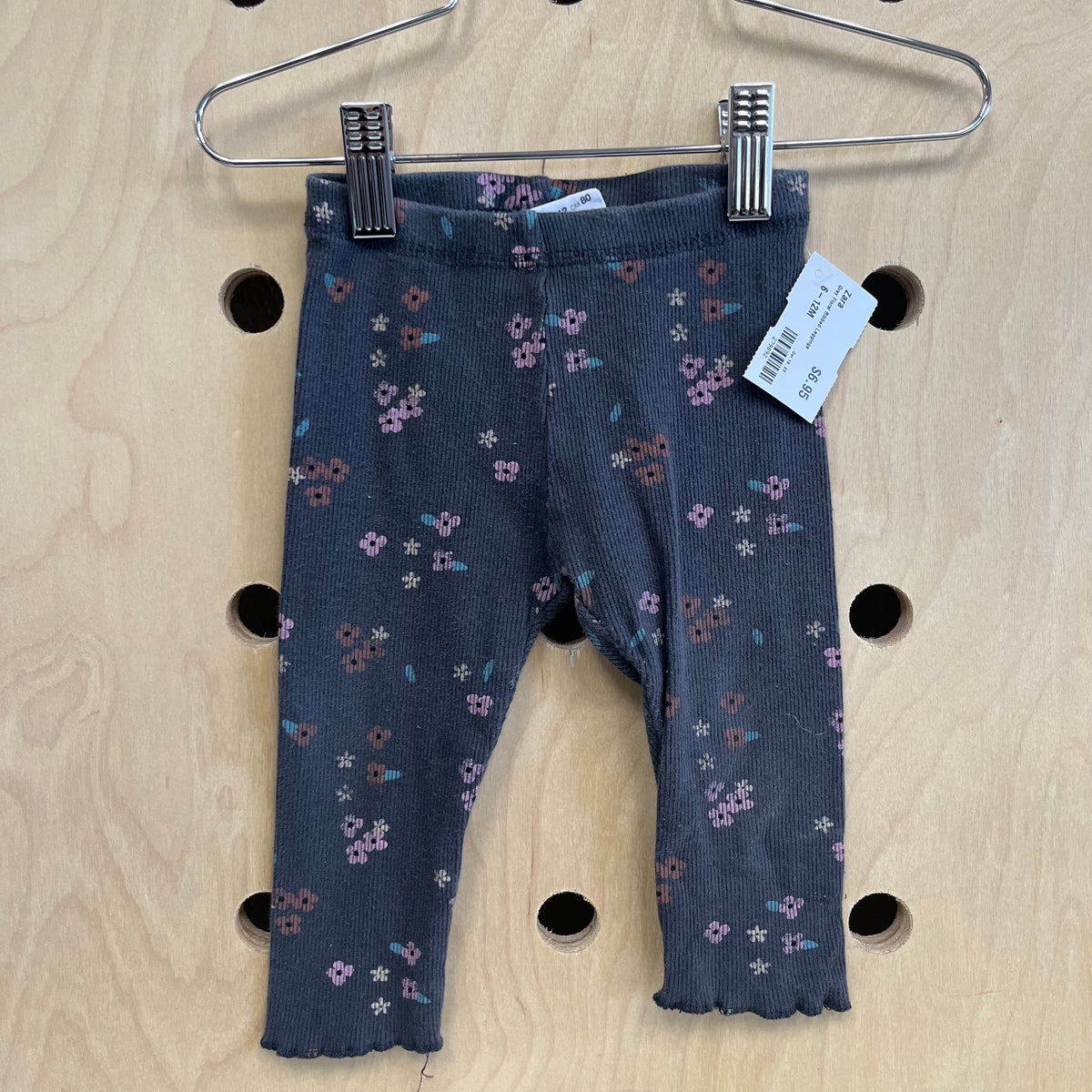 Grey Floral Ribbed Leggings