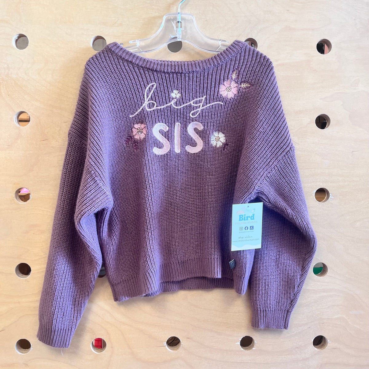 Purple Embroider 'Big Sis' Sweater