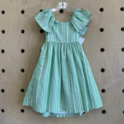Textured Green Striped  Cutout Back Dress