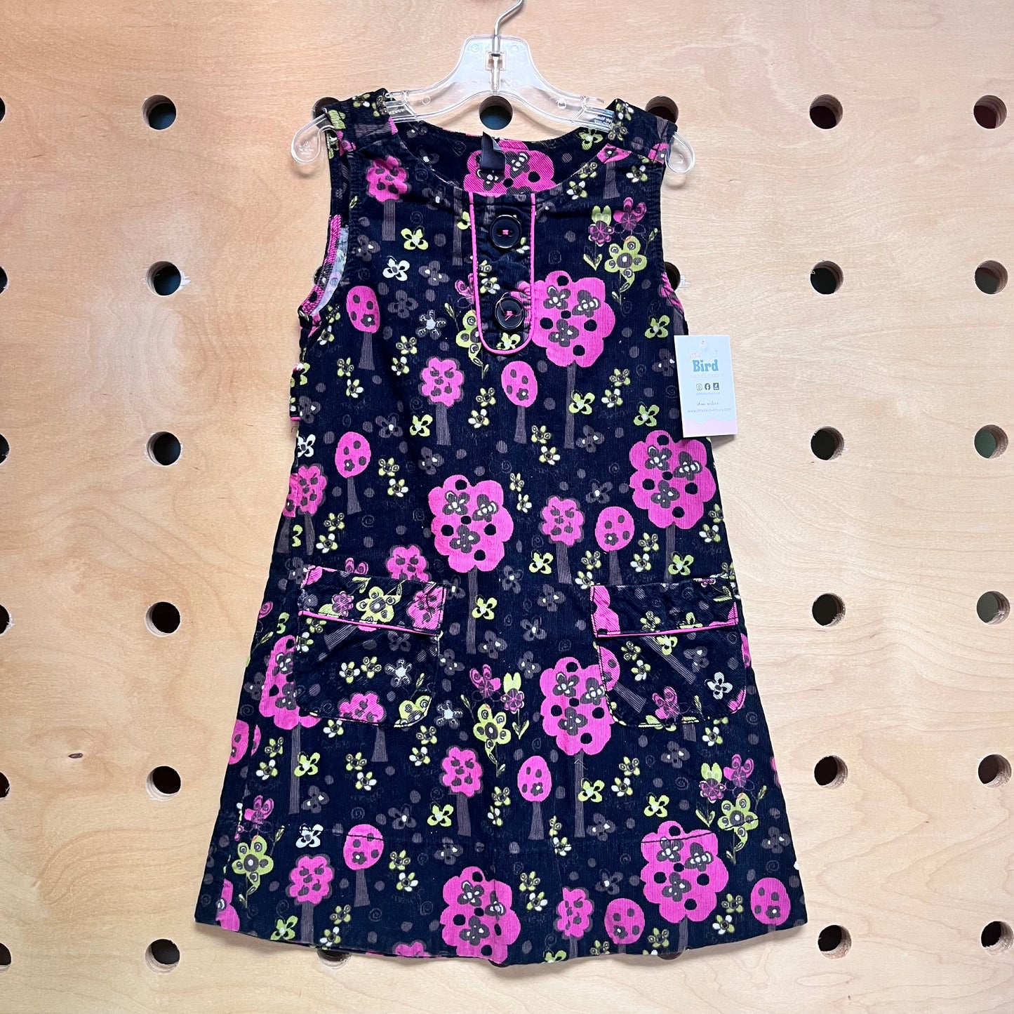 Black Floral Trees Cord Dress