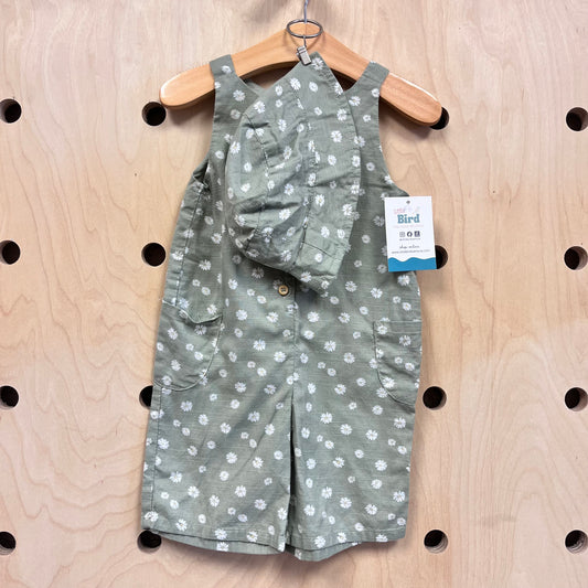 Green Floral Cotton Romper & Hat